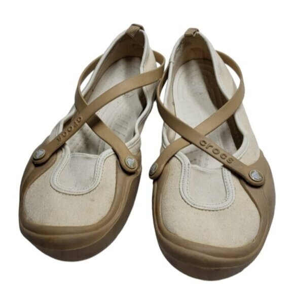 Crocs Slip On Celeste Tan Cream Canvas Size 10 Women's - Picture 13 of 13